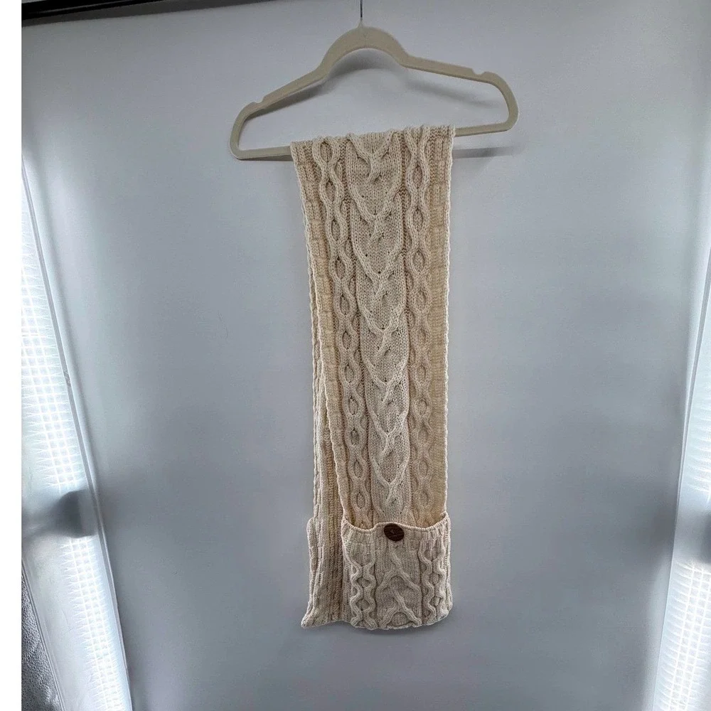 Aran Woollen Mills Cable Knit Merino‎ Wool Scarf Cream New Made in Ireland